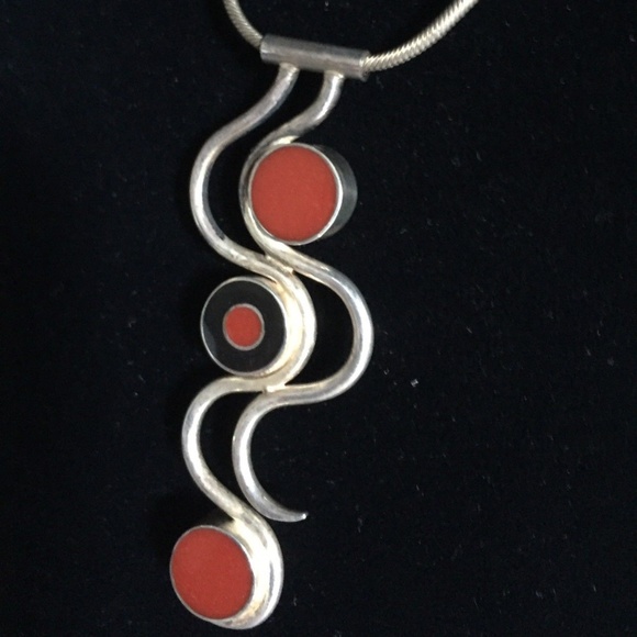 MODERNIST Sterling Silver Enamel Double Side Slidi - Picture 6 of 8